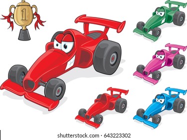 Race Car Character
Cartoon race car in varying shades with cup