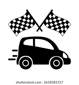 Race car with checkered flags