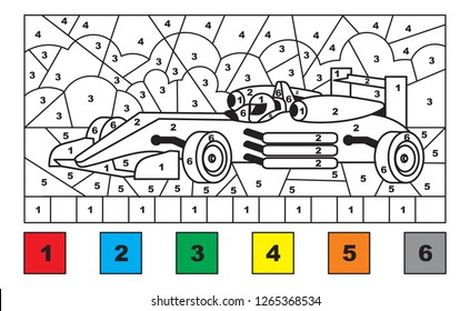 race car color by number educational stock vector royalty free 1265368534 shutterstock