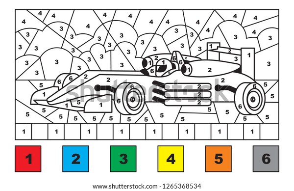 race car color by number educational stock vector royalty free 1265368534 shutterstock