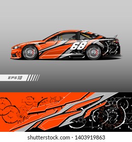 Race car decal wrap design vector. Graphic abstract stripe racing background kit designs for vehicle, race car, rally, adventure and livery