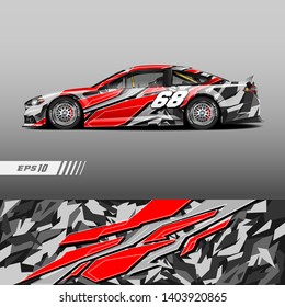 Race car decal wrap design vector. Graphic abstract stripe racing background kit designs for vehicle, race car, rally, adventure and livery