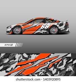 Race car decal wrap design vector. Graphic abstract stripe racing background kit designs for vehicle, race car, rally, adventure and livery