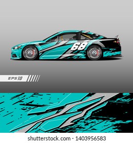 Race car decal wrap design vector. Graphic abstract stripe racing background kit designs for vehicle, race car, rally, adventure and livery.