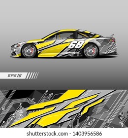 Race car decal wrap design vector. Graphic abstract stripe racing background kit designs for vehicle, race car, rally, adventure and livery.