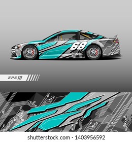 Race car decal wrap design vector. Graphic abstract stripe racing background kit designs for vehicle, race car, rally, adventure and livery.