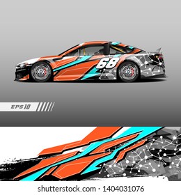 Race car decal wrap design vector. Graphic abstract stripe racing background kit designs for vehicle, race car, rally, adventure and livery