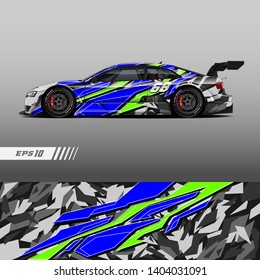 Race car decal wrap design vector. Graphic abstract stripe racing background kit designs for vehicle, race car, rally, adventure and livery