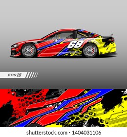 Race car decal wrap design vector. Graphic abstract stripe racing background kit designs for vehicle, race car, rally, adventure and livery