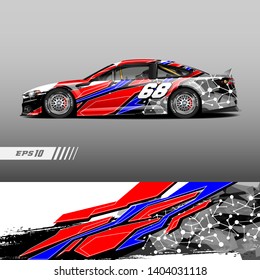 Race car decal wrap design vector. Graphic abstract stripe racing background kit designs for vehicle, race car, rally, adventure and livery