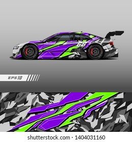 Race car decal wrap design vector. Graphic abstract stripe racing background kit designs for vehicle, race car, rally, adventure and livery