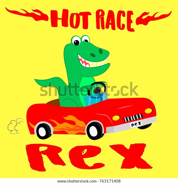 \
race car\
dinosaur. vector cartoon\
illustration