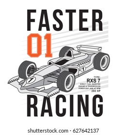Race car faster typography, tee shirt graphics, vectors