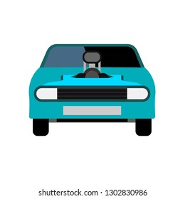 Race car front view blue vector icon. Modern transportation design automotive technology sport vehicle.