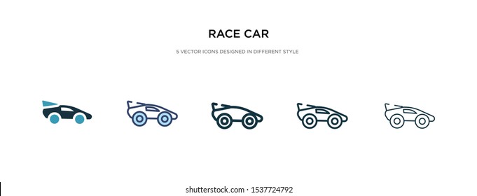 race car icon in different style vector illustration. two colored and black race car vector icons designed in filled, outline, line and stroke style can be used for web, mobile, ui