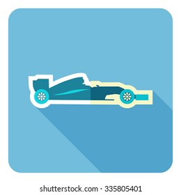 Race car isolated on blue background. Vector illustration. Flat design.