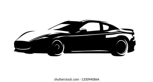 Race car, isolated vector silhouette. Sports car, side view, ink drawing