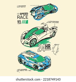 Race Car Legend, king of the street, car race drift car vector art print on postcard and t shirt