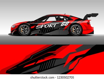Race car livery design vector. Graphic abstract stripe racing background kit.