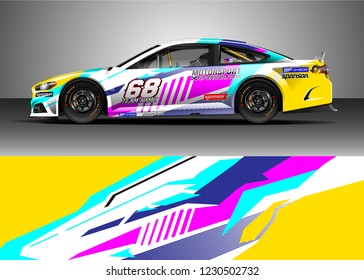 Race car livery design vector. Graphic abstract stripe racing background kit.