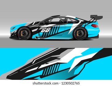 Race car livery design vector. Graphic abstract stripe racing background kit.