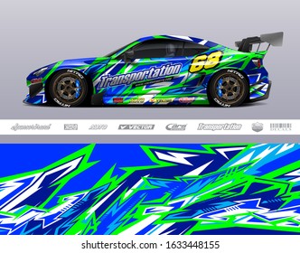 Race car livery design vector. Graphic abstract stripe racing background designs for wrap cargo van, race car, pickup truck and adventure. Full vector Eps 10.