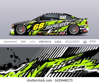 Race car livery design vector. Graphic abstract stripe racing background designs for wrap cargo van, race car, pickup truck and adventure. Full vector Eps 10.