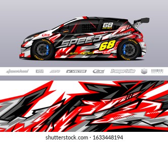 Race car livery design vector. Graphic abstract stripe racing background designs for wrap cargo van, race car, pickup truck and adventure. Full vector Eps 10.