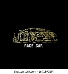 race car llustration with scribble art or digital hand drawn for background or t-shirt design