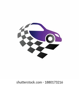 race car logo with racing flag concept