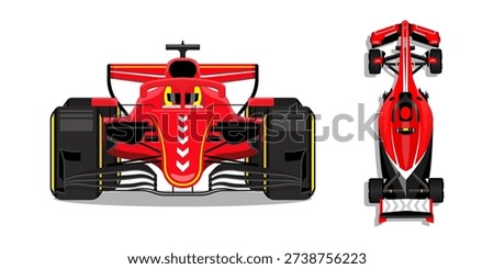 Race car red and black set top and front view sport auto racing symbol concept vector illustration