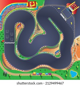 Race car road track circuit illustration with sporty elements for kids play mat and roll mat