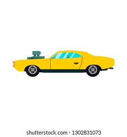 Race car side view yellow vector icon. Modern transportation design automotive technology sport vehicle.