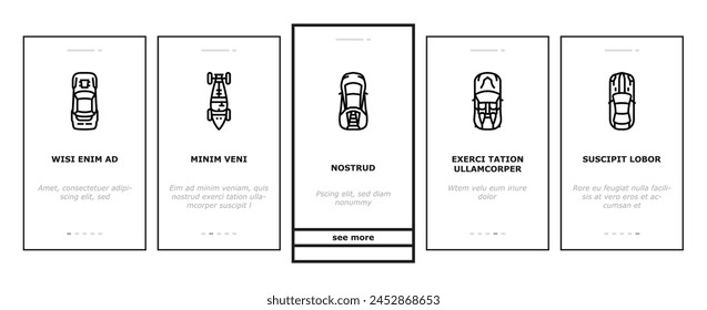 race car speed sport vehicle onboarding mobile vector. auto automobile, transportation fast, drive transport, motor wheel, road competition race car speed sport vehicle Illustrations