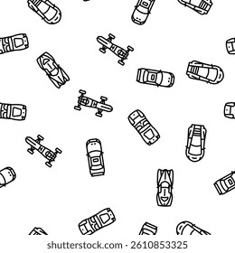 race car speed sport vehicle vector seamless pattern thin line illustration