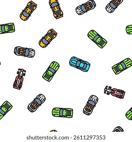 race car speed sport vehicle vector seamless pattern thin line illustration