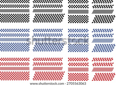 Race car stripes set, arrow and race line decals for speed. angled checkered patterns, auto, motorcycle, bike vinyl stickers. Racing start and finish flag, dynamic lines, motorsport decals, tuning