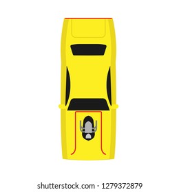Race car top view yellow vector icon. Modern transportation design automotive technology sport vehicle.