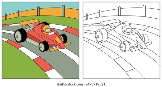 race car, transportation, vehicle, outline coloring book for kids