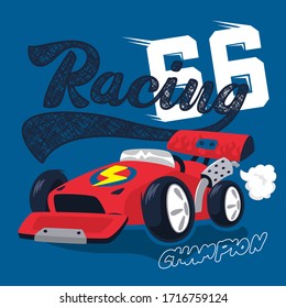 Race car typography t-shirt graphic isolated on navy blue background illustration vector.