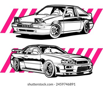 Ilustración vectorial de coches de carreras. Diseño de Vector de coche de deriva