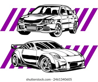 Ilustración vectorial de coches de carreras. Diseño de Vector de coche de deriva