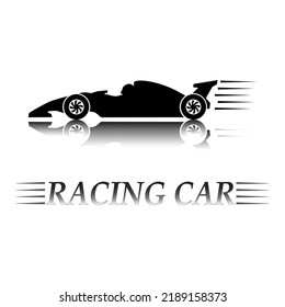 Race car vector silhouette, reflection, side view racing car, isolated on white background.