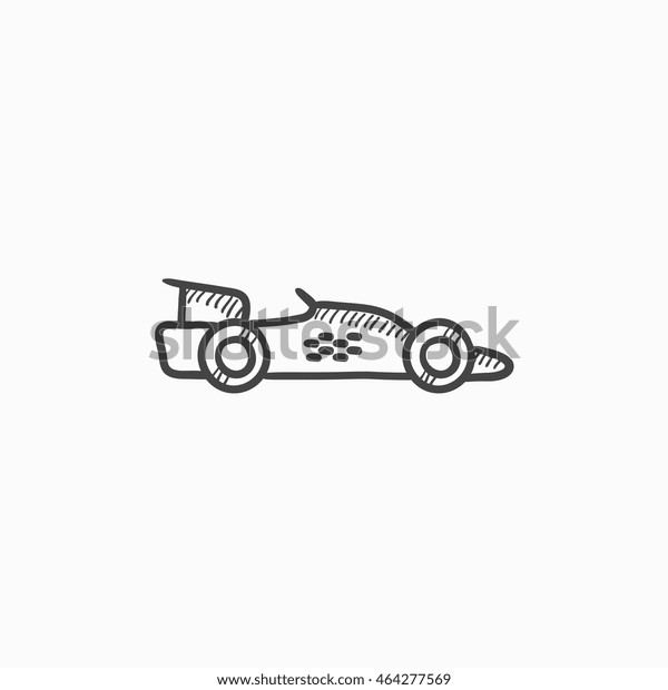 Race car vector sketch icon isolated on background.\
Hand drawn Race car icon. Race car sketch icon for infographic,\
website or app.
