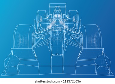 Race car. Wire-frame. EPS10 format. Vector created of 3d