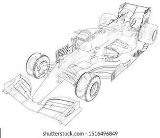 Race car. Wire-frame. EPS10 format. Vector created of 3d