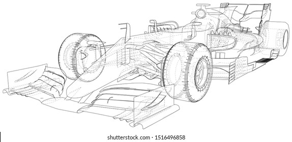 Race car. Wire-frame. EPS10 format. Vector created of 3d