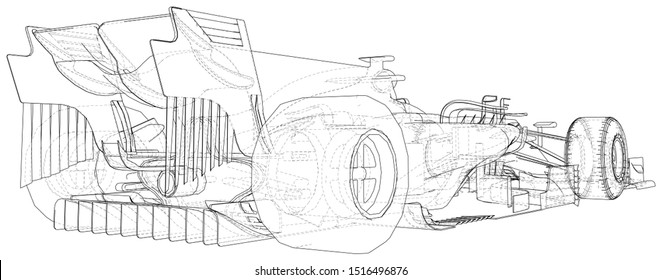 Race car. Wire-frame. EPS10 format. Vector created of 3d