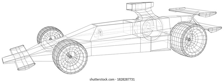 Carro de carrera. Marco de cables. Formato EPS10. Vector creado en 3d