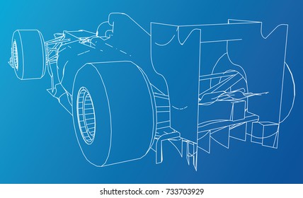 Race car. Wire-frame. EPS10 format. Vector created of 3d